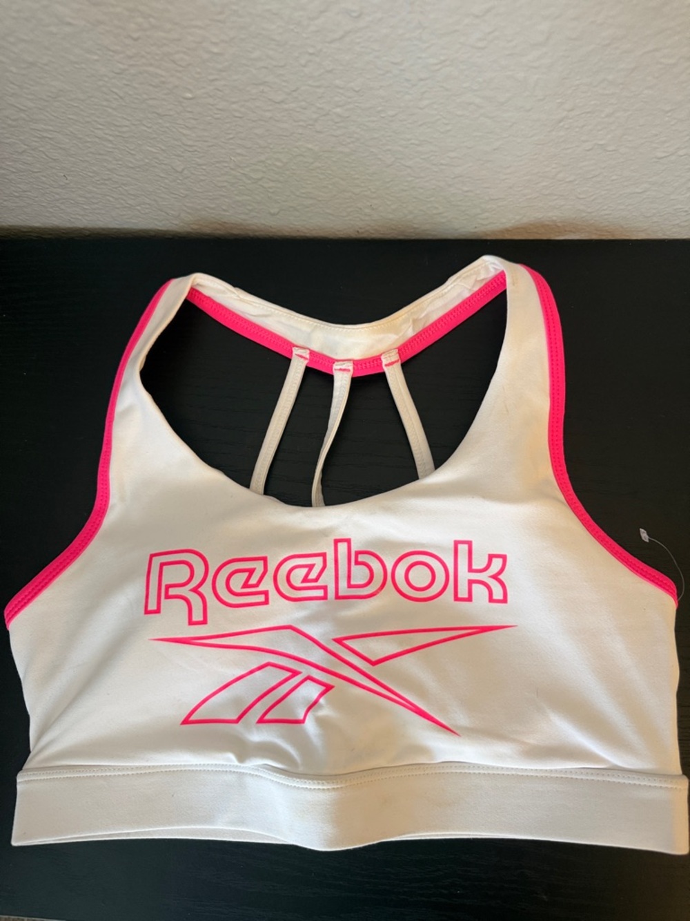 Reebok White Sports Bra with Bright Pink Accents